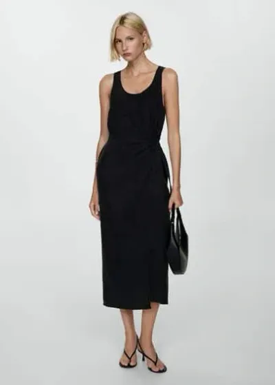 Mango Cupro Dress With Side Knot Charcoal