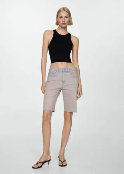 Mango Denim Bermuda Shorts Washed Effect Light Pink