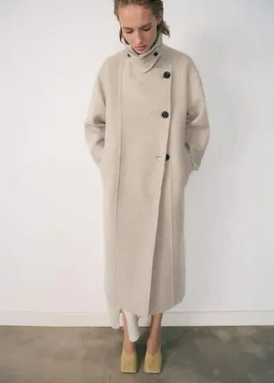 Mango Double-breasted Wool Coat Ecru