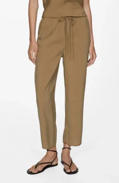 Mango Drawstring Ankle Straight Leg Pants In Medium Brown