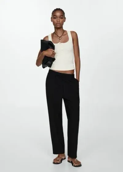 Mango Drawstring Jogger Trousers Black