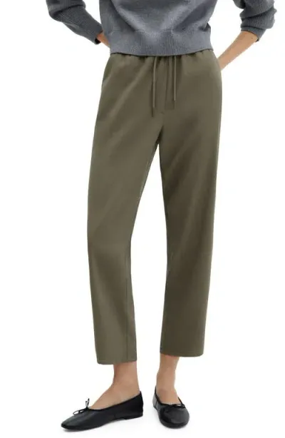 Mango Drawstring Straight Leg Pants In Khaki Green