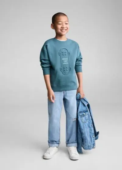 Mango Kids' Embossed Design Sweatshirt Prussian Blue