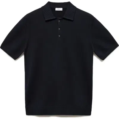 Mango Fine Cotton Knit Polo In Dark Navy