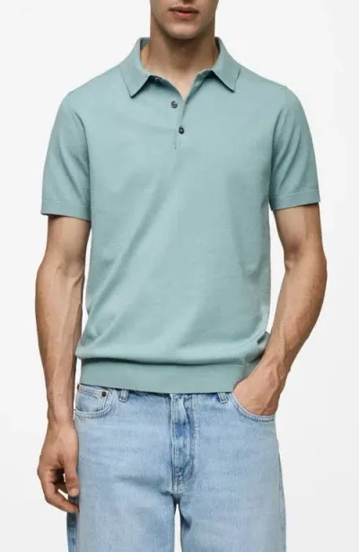 Mango Fine Knit Polo In Turquoise