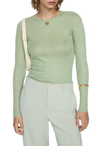 Mango Fine Rib Crewneck Sweater In Pastel Green