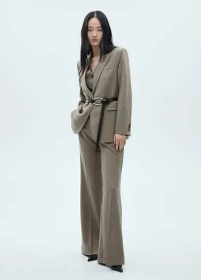 Mango Flared Suit Trousers Khaki