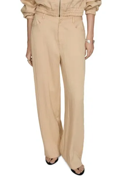 Mango Flowy Straight Leg Pants In Beige