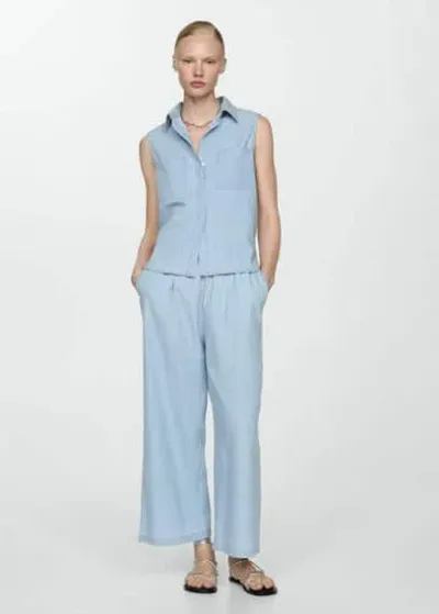 Mango Pantalon Coton Fluide In Bleu Clair