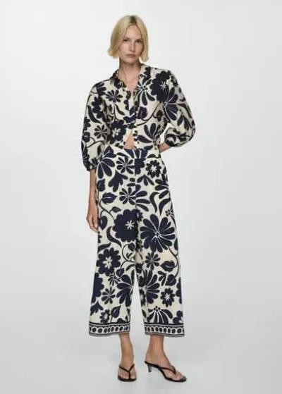 Mango Fluid Floral-print Trousers Blue