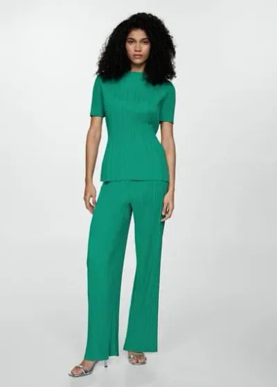 Mango Fluid Pleated Trousers Emerald Green In Émeraude