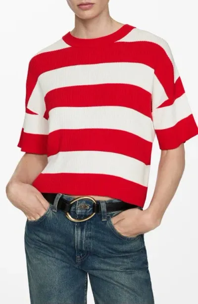 Mango Gabi Stripe Short Sleeve Rib Sweater In Red