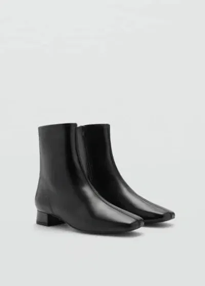 Mango Heeled Leather Ankle Boot Black