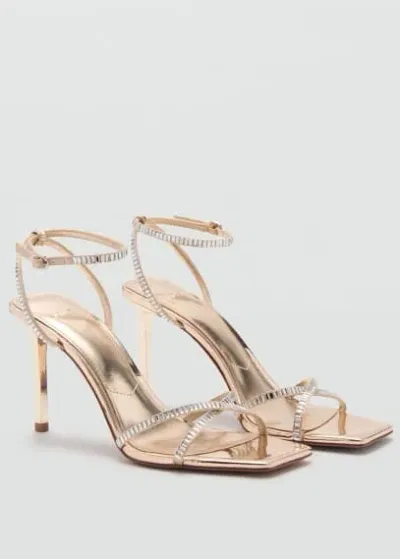 Mango Heeled Sandal With Strass Strap Gold