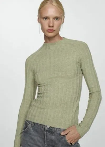 Mango High Collar Ribbed Knit Sweater Pastel Green In Vert Pastel