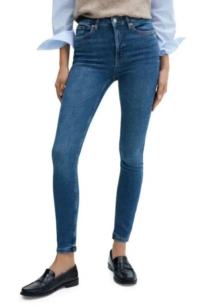 Mango High Waist Skinny Jeans In Dark Blue