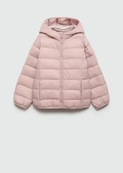 Mango Kids' Hood Quilted Coat Pale Pink