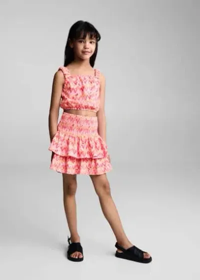 Mango Kids' Gathered Skirt With Ruffles Fuchsia