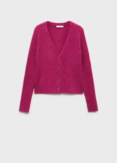 Mango Knitted Cardigan With Metallic Buttons Fuchsia