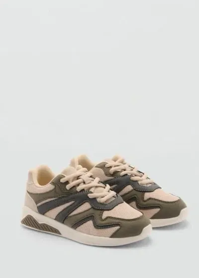 Mango Kids' Lace-up Mixed Sneakers Khaki