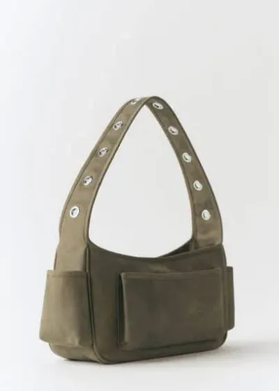 Mango Leather Bag With Studs And Pockets Khaki