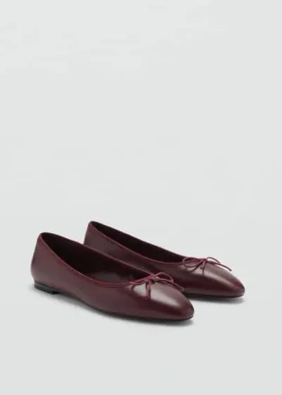 Mango Leather Ballet Flats Burgundy