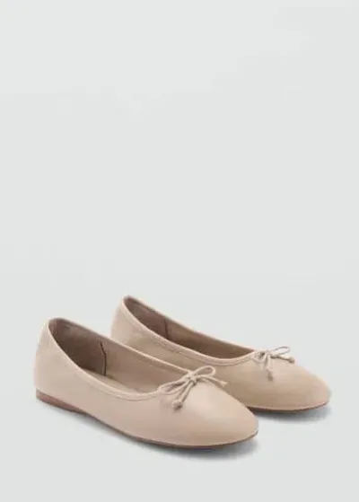 Mango Leather Ballet Flats With Bow Light/pastel Brown