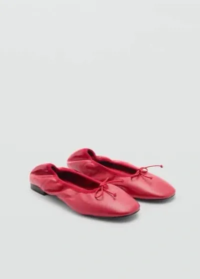 Mango Leather Ballet Flats With Bow Red