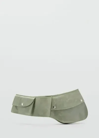 Mango Ceinture Cuir Poches In Vert Pastel