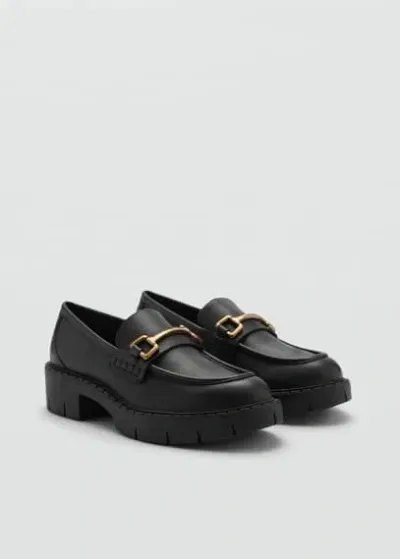 Mango Leather Moccasins With Metallic Detail Black