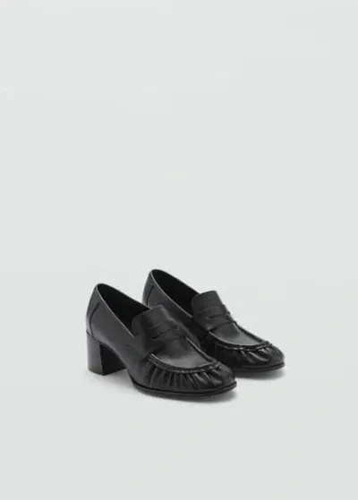 Mango Leather Shoes With Ruffled Heel Black