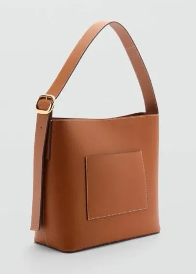 Mango Sac Shopper Cuir In Marron Moyen