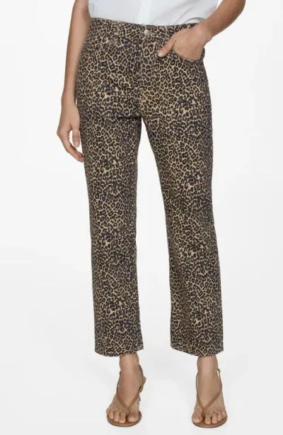 Mango Leopard Print Jeans In Brown