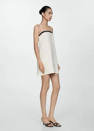 Mango Linen Dress With Contrasting Details Sand In White