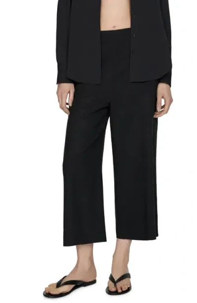 Mango Linovis Linen Blend Wide Leg Pants In Black