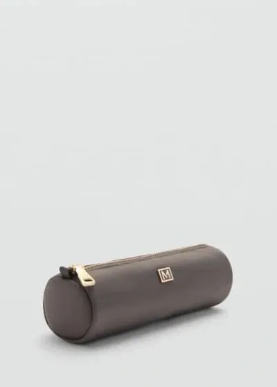 Mango Logo Zipped Pencil Case Dark Grey