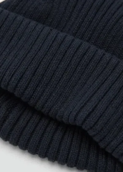 Mango Man Ribbed Knitted Cotton Hat Dark Navy