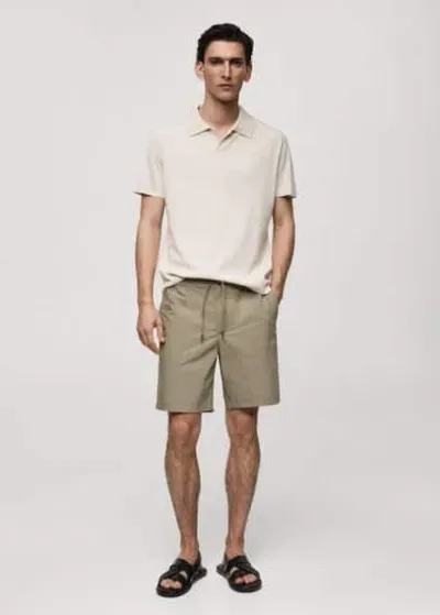 Mango Man 100% Cotton Bermuda Shorts With Drawstring Mink Grey