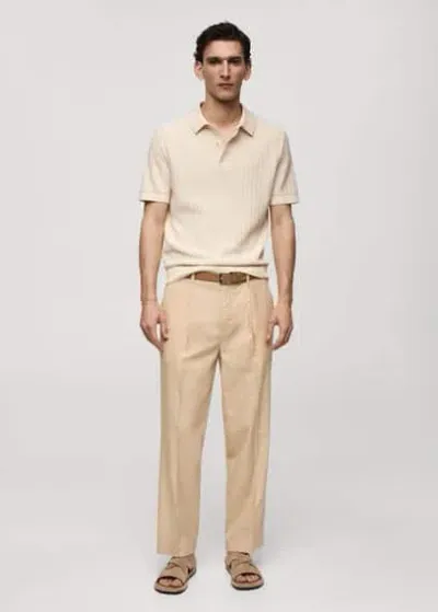 Mango Man 100% Cotton Micro-structure Polo Shirt Off White