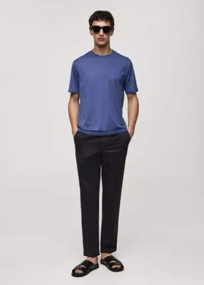 Mango Man 100% Cotton Slim-fit T-shirt Indigo Blue