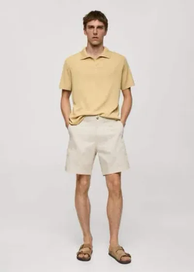 Mango Man 100% Herringbone Cotton Bermuda Shorts Ecru