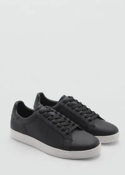 Mango Man Contrast Sole Leather Sport Shoes Black