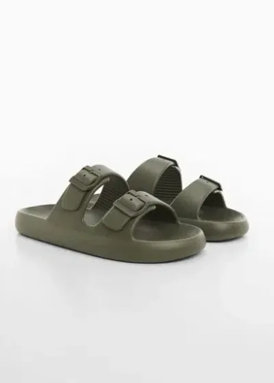 Mango Man Double Buckle Rubber Sandal Khaki