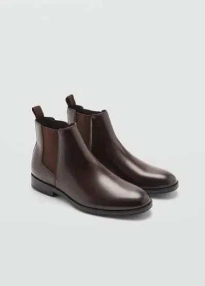 Mango Man Leather Effect Chelsea Ankle Boots Brown