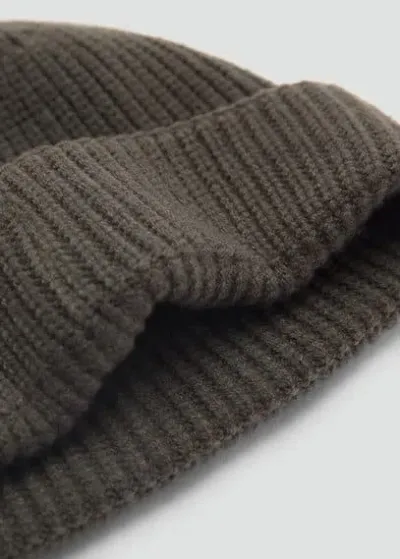 Mango Man Ribbed Knit Cap Khaki In Gray