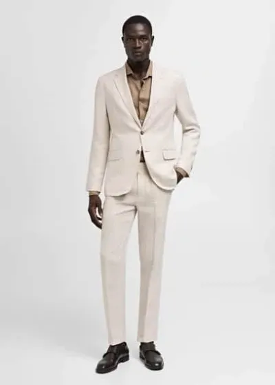 Mango Man 100% Linen Slim-fit Suit Trousers Beige