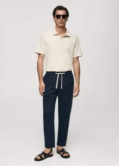 Mango Man Slim-fit Trousers With Drawstring Dark Navy