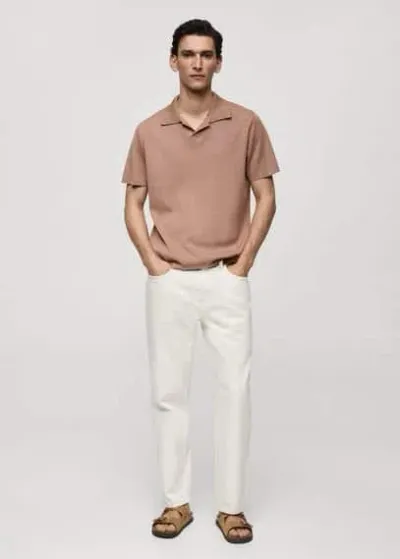 Mango Man Textured Cotton Polo Shirt Nude