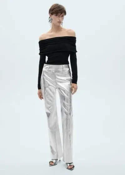 Mango Metallic Leather-effect Pants Silver