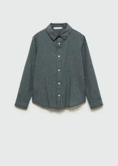 Mango Micro Check Shirt Green In Vert